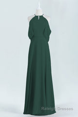 Hunter Green Chiffon A-line Long Bridesmaid Dress with Cold Sleeves
