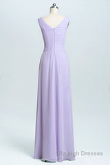 Lavender Chiffon A-line Ruffles Long Bridesmaid Dress