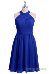 Rust Orange Chiffon Halter Backless A-Line Short Bridesmaid Dress