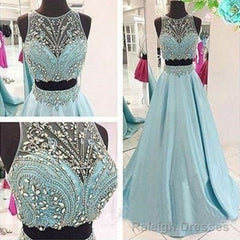 Blue Two Piece Bead Top Ball Gown Prom Dress