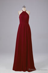 Elegant Keyhole Halter Lace Long Bridesmaid Dresses