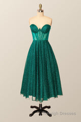 Green Corset A-line Tea Length Dress