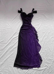 Vestido de fiesta de fiesta de fiesta de gasa a la línea púrpura, vestido de noche de gasa púrpura