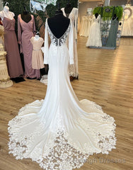 Mermaid V-Neck Court Train Long Sleeves Wedding Dress With Appliques