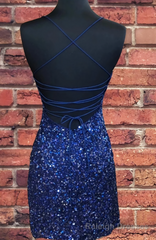 Sparkly Sequin Royal Blue Sheath Homecoming Dress