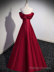 A-Line Burgundy Off Shoulder Long Prom Dress, Burgundy Evening Dress