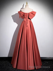 A-Line Off Shoulder Off Shoulder Satin Long Prom Dress, Watermelon Red Long Formal Dress