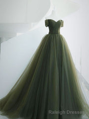 A-Line Sweetheart Neck Green Long Prom Dress, Sweep Train Green  Formal Dress