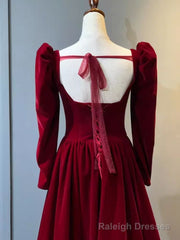 Beautiful A Line Red Velvet Prom Dress Sweatheart Party Dress Brithday Ball Gown