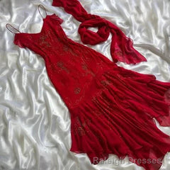 Beautiful Beaded Prom Dress Red Chiffon Mermaid Evening Dress Party Gown