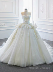Best Discount And High Quality Ivory White Ball Gown Tulle Appliques Sweetheart Wedding Dress