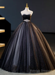 Black Tulle Sequins Sweetheart Pleats Crystal Quinceanera Dress