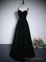 Black Velvet Short Sleeve Square Neck Pearls Prom Dresses