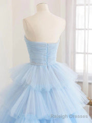 Blue Tulle High Low Prom Dresses, Blue Tulle High Low Formal Graduation Dresses