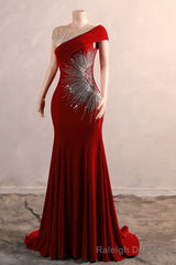 Burgundy Prom Dresses Bodycon Velvet Long Formal Dresses with Embroidered Beadings