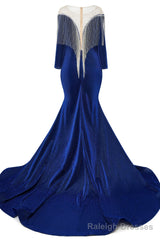 Deep V-neck Shiny Burgundy Prom Dresses Long sleeves Mermaid Evening Party Dresses