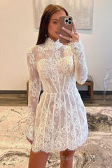 Charming Sheath High Neck  Lace Short Homecoming Dresses