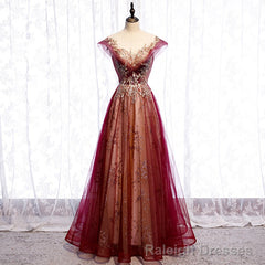 Charming Tulle Cap Sleeves Long New Party Gown, Prom Dress