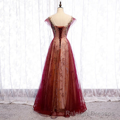 Charming Tulle Cap Sleeves Long New Party Gown, Prom Dress