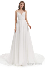 Chiffon Lace Spaghetti Straps Beading Wedding Dresses