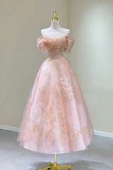 Cute Pink Tulle Lace Short A-Line Prom Dress