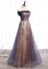 Purple Tulle Long Prom Dresses, A-Line Evening Dresses