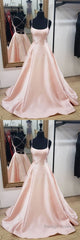 Simple Pink Satin Long Prom Dress, Pink Evening Dress