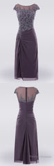 Purple Knee Length Lace Mother Of The Bride Dress With Sleeves Custom Size