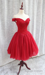 Gorgeous Sparkle Beaded Off Shoulder Red Formal Dress, Red Homecoming Dresses