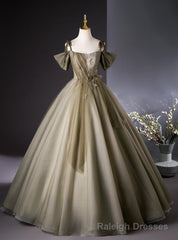 Green Spaghetti Straps Flower Tulle Quinceanera Dress