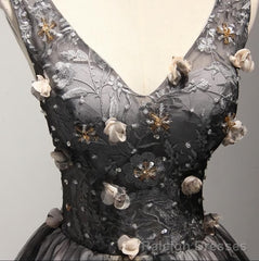 V Neck Short Black Lace Homecoming Prom Dresses, Short Party Prom Dresses