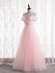 Light Pink Tulle Off the Shoulder Beading Prom Dress