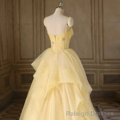 Light Yellow Tulle Long Party Dress Yellow Tulle Prom Dress prom dresses shops