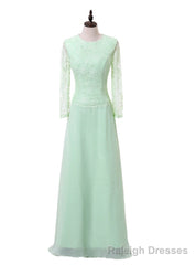 Mint Green A-line Long Sleeves Chiffon Lace Mother Of The Bride Dresses