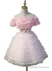 Off The Shoulder Pink Short Sleeve Ruffle Homecoming Dresses