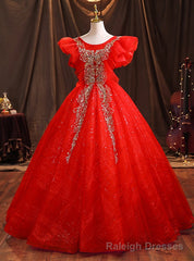 Red Tulle Sequins Appliques Quinceanera Dresses
