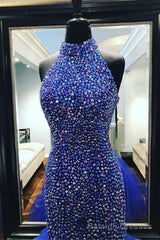 Royal Blue Rhinestones Prom Dress Mermaid Tulle Skirt,Celebrity Dress