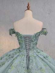Sage Green Ball-Gown Off-the-Shoulder Quinceanera Dresses