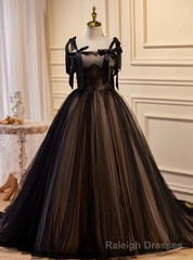 Sexy Black Tulle Lace Straps Prom Dress