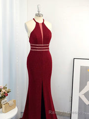 Sheath Halter Beading Sweep Train Dress