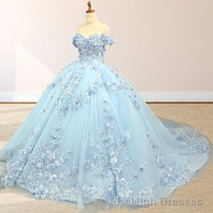 Sky Blue Lace Princess Quinceanera Dress Ball Gown