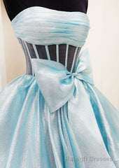 Strapless Long Prom Dress with Bow and Ruffle Skirt