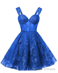 Teens Sparkly Tulle Royal Blue Homecoming Dresses Spaghetti Straps Short Cocktail Party Prom Dress