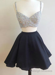 Two-piece A-line Appliqued Spaghetti Strap Bare Homecoming Dress