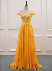 Yellow Off Shoulder Long Party Dress, Sweetheart Formal Dress
