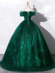 Green Off Shoulder Tulle Formal Dress, A-Line Long Prom Dress