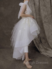 A-linie/Prințesa cu un singur umăr rochii de mireasă asimetrice cu dantelă cu aplicații