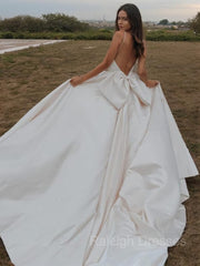 Vestido de boda de satén de satén de satén tren de Straps/Princess Straps con arco