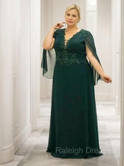 A-line/principessa a V-Neck Long Long 30d Chiffon Mother of the Bride Dresss with Appliques Lace