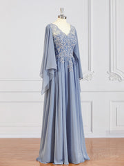 A-Line/Princess V-neck Floor-Length Chiffon Mother of the Bride Dresses With Appliques Lace